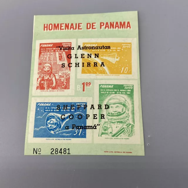 Vintage Panama Space Flight Stamps 1962 Souvenir Sheet w/ Overstamp Glenn