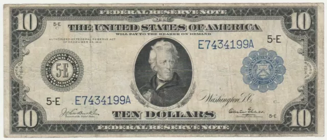 Large size note 1914 FRN $10 ten dollar bill Richmond f-921 very nice