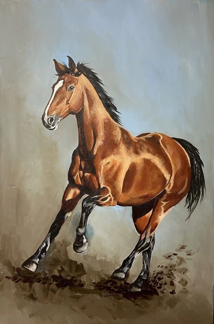 COA Original Art cavallo vintage natura selvaggia 16"x24" dipinto acrilico...