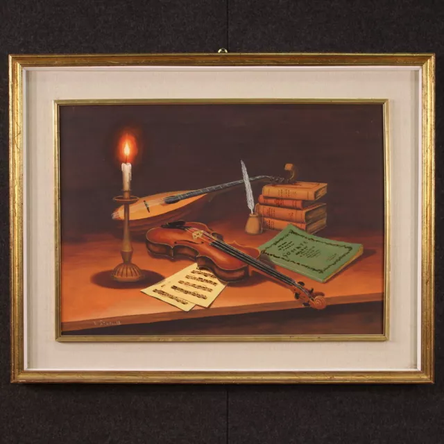 Bodegon firmado pintura al oleo sobre lienzo cuadro del siglo XX 900 marco
