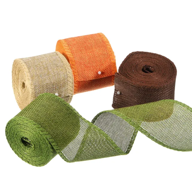 Cintas con cable de arpillera, cinta de tejido de arpillera natural de 2,4"x 5 yardas, multicolor, 4 piezas