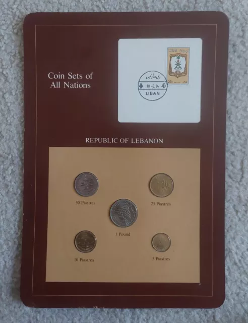 Coin Sets of All Nations- Lebanon 1975-1981 UNC 50 25 Piastres 1980 Set