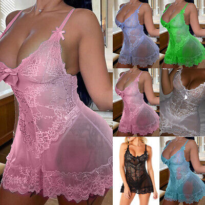 Women's Lace Sexy Babydoll Nightdress G-string Underwear Sleepwear Lingerie Set