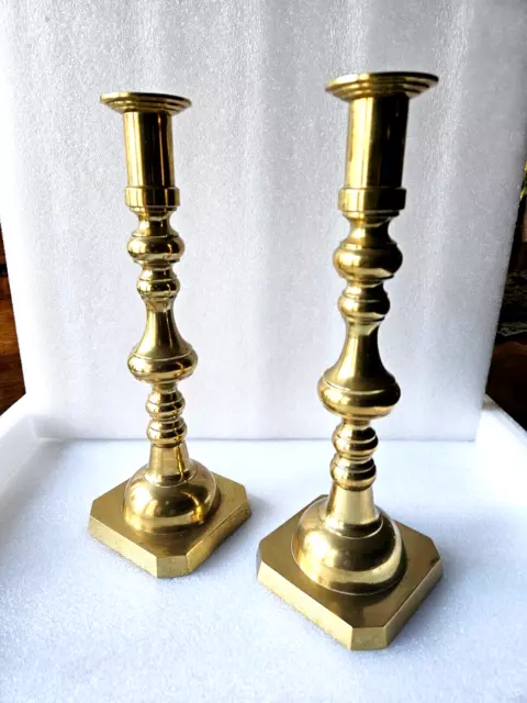 Pair of 10.5" Tall Vintage Victorian Brass Candlesticks in Very Good Condition.