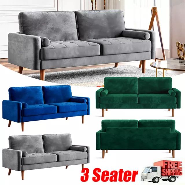 3 Seater Modern Velvet Sofa Loveseat Tufted Couch Futon Settee W/ Wooden Legs