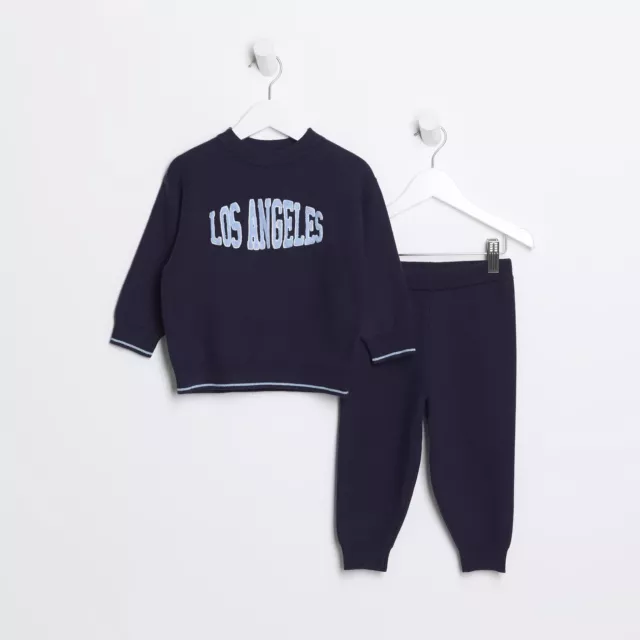 River Island Mini Boys Sweatshirt And Joggers 2 Piece Set Navy Outfit