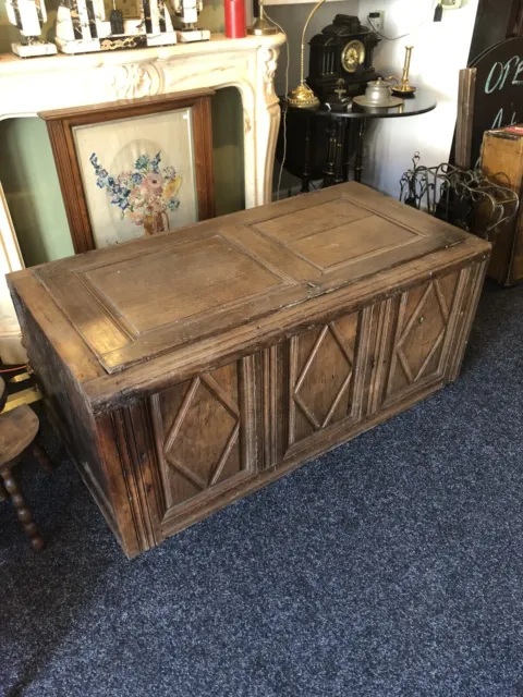 Antique 17th century Carved French Oak Mule Chest Coffer Cabinet