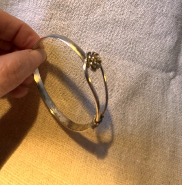 Bracelet Jonc Ouvert Vintage En Argent Sterling 925 - Têtes De Lions, Occasion