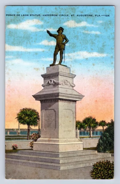 Vintage Ponce De Leon Anderson Circle St. Augustine Fl ~ Linen Postcard Hr