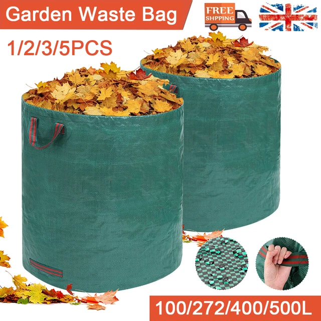 A&A UK Trading 90L Heavy Duty Garden Waste Bags – 3-Pack, Green, Collapsible