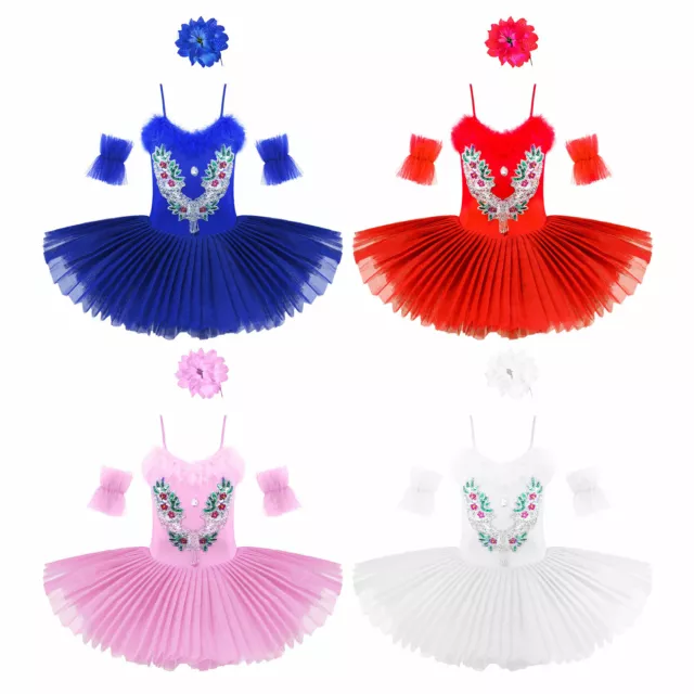 Girls Kids Ballet Dance Leotard Tutu Dress Sequins Ballerina Performance Costume