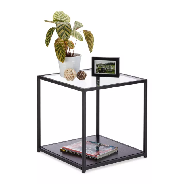 Table d’appoint Verre Table de Salon Cadre Métal 2 Surfaces Table basse Revues