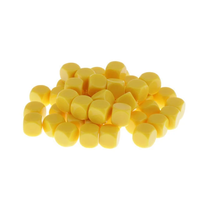 16MM Blank Yellow Dice for Board Games, DIY, Fun, and Teaching, Pack of 50