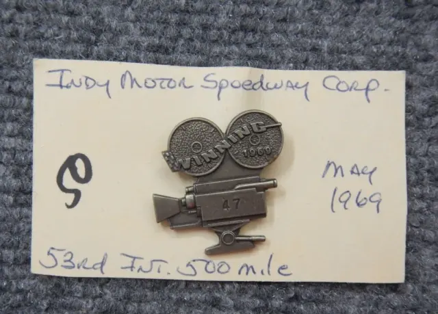 1969 Indy 500 Silver Pit Pass Badge Pin "Winning Movie" #47 Rare Low !