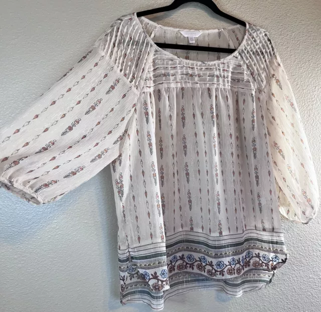 Lauren Conrad Plus XXL Printed Chiffon Sheer Peasant Top Zina Geo Sunkiss