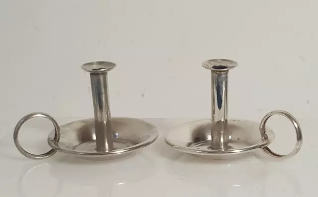 2 x Antique Victorian Grey & Co MINIATURE Go-To-Bed Chambersticks Candle Holders