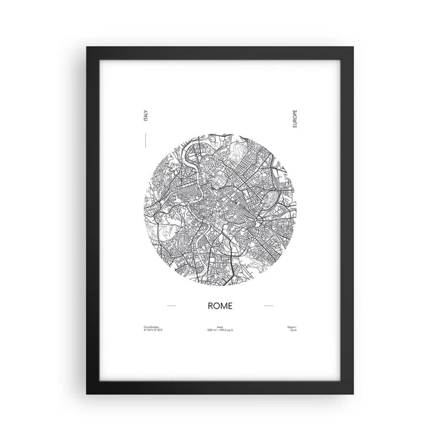 Poster Carte De Rome Italie - ARTTOR 70x50 Cm - Noir Et Blanc - Décoration Murale