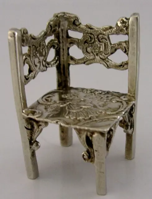 German Hanau Silver Miniature Dolls House Toy Chair 1897 English Import