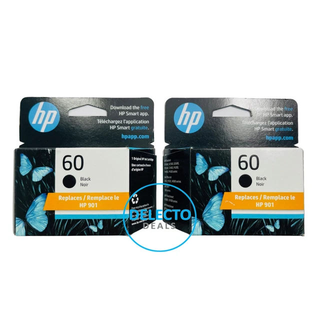 Genuine 2-Pack Hp 60 Black Ink Cartridges Cz071Fn New Sealed Boxes 2024