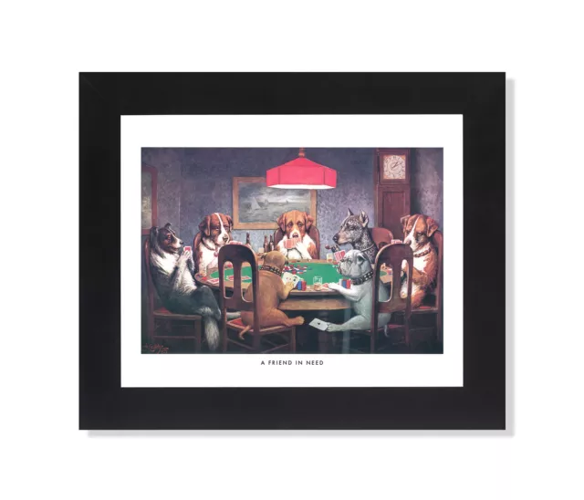 Dogs Playing Poker at Table #1 A Friend In Need Wall Picture Black Framed
