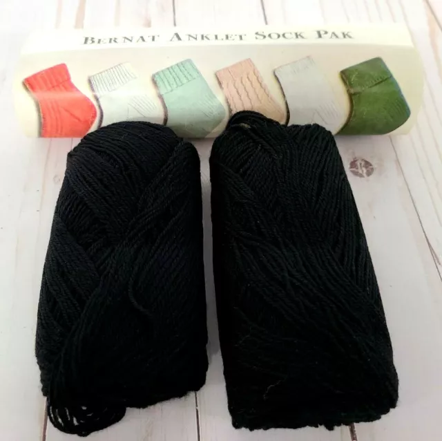 Vtg 1940s Bernat Cable Anklet Sock Knitting Kit Wool Black All Sizes Womens