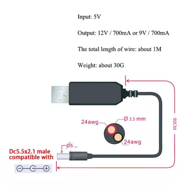 zur Power bank DC 5V bis 12V / 9V Boost Line Aufwärts kabel Konverter USB-Kabel 3