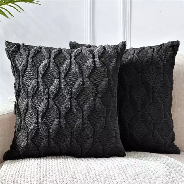 2 Pack Decorative Boho Throw Pillow Covers 45 x 45 cm Black