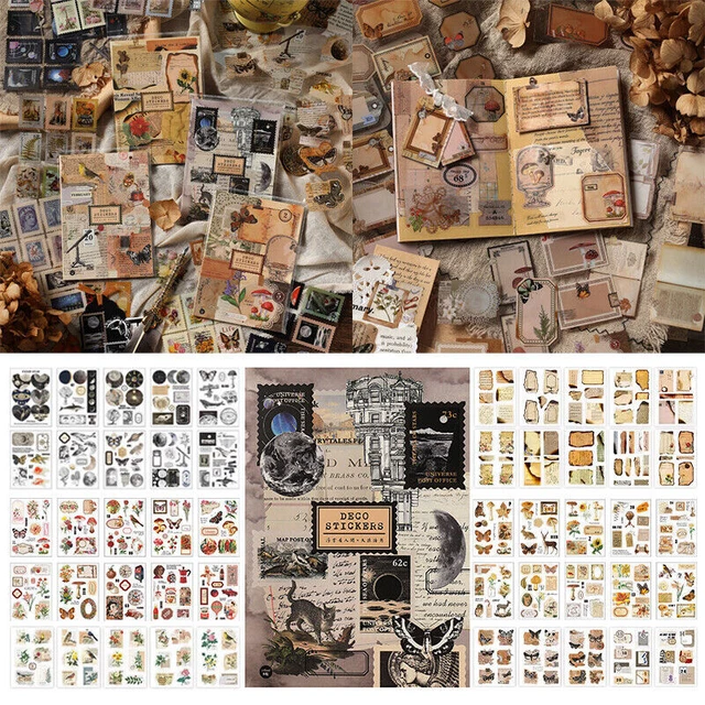 20 Sheets Vintage PET Sticker Book DIY Diary Retro Paper Stickers Stationery UK