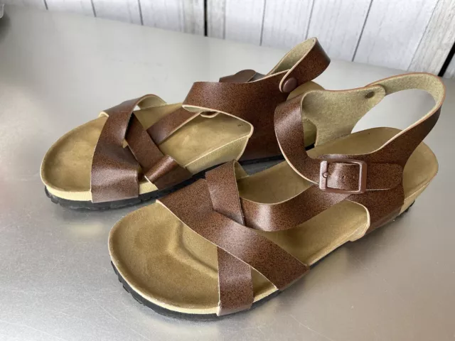 Agape Strappy Brown Faux Vegan Leather Sandal Brown Women's Size 9 Lightweight