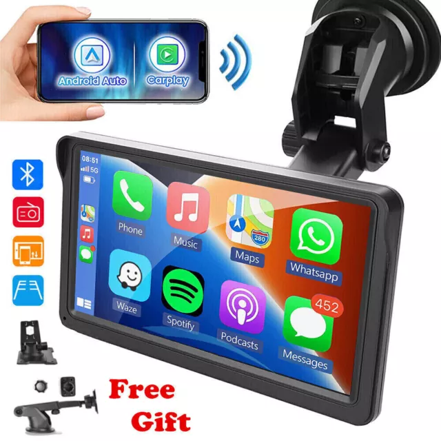 Portable 7"for Wireless Apple CarPlay Android Auto Touch Screen Car Radio Stereo