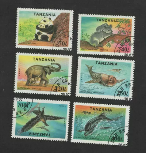 Tansania,1994 , MiNr. 1775 - 1780 Gefährdete Tiere gestempelt, Gummi,  Lot