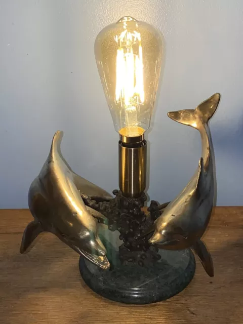 Vintage Solid Brass dolphin table lamp