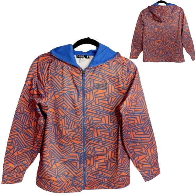 Under armour Ragazzi Bambini Larga Felpa Cerniera Da Arancione Blu Size Ylg / Jg 2