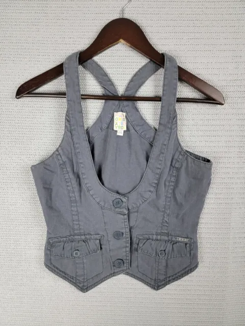Roxy button up tank top size medium cotton faded gray casual skate surf