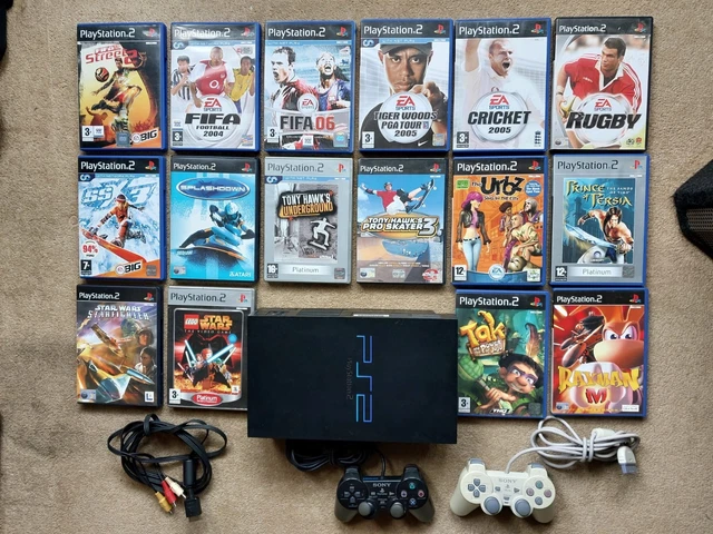 Used Working Ps2 SONY PLAYSTATION 2 WITH 2x CONTROLLERS & 16x VINTAGE GAMES TESTED ...