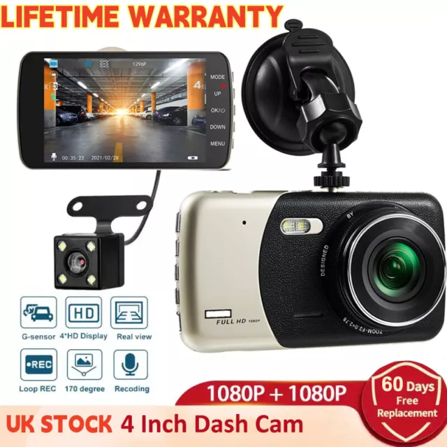 UK 1080P Dash Cam Driving Recorder Dual Lens Car DVR Front and Rear Camera Video