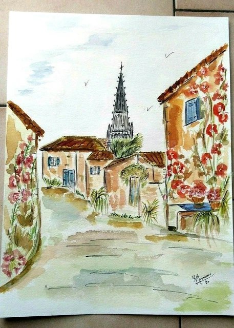 Aquarelle Ile De Re La Couarde  Art Tableau Peinture  Paris Jumeaux Jean Pierre
