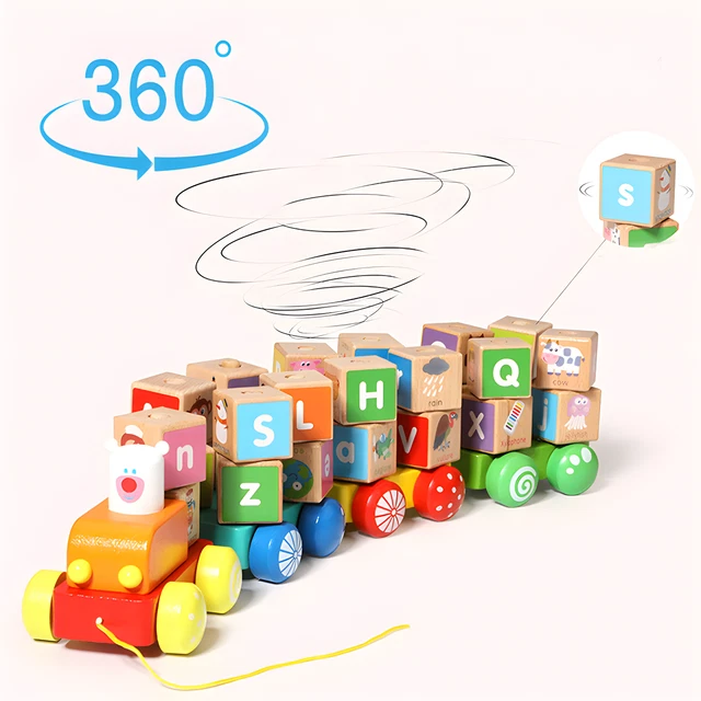 RLS WOODEN COLOURFUL pull along alphabet block train Toy £19.99 ...