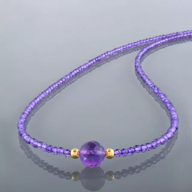 Natural Amethyst Small Beads 925 Silver Chain 18" Strand Handmade Women Necklace