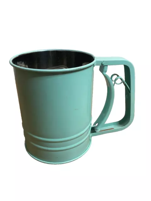 Sifter Teal Blue  Tin Enamel Hand Squeeze