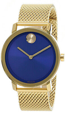 Movado Bold Stainless Steel Blue Dial Gold Mesh Men's Watch 3600669