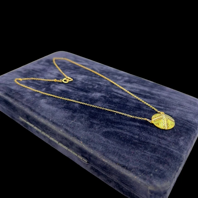 Antique Vintage Art Deco 14k Yellow Gold Filled GF Enamel Pendant Necklace 2.8g