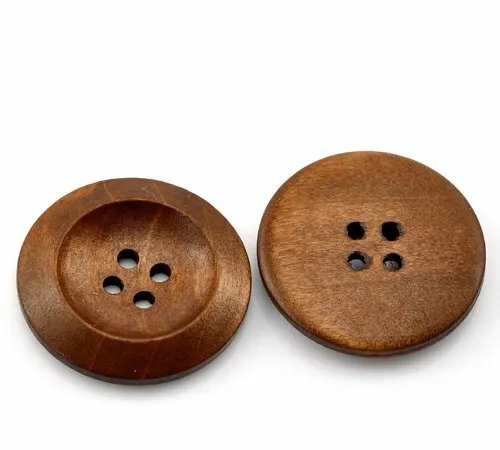 50 PCs Brown Wood Sewing Buttons Scrapbooking 4 Holes Round 3cm(1 1/8") Dia.