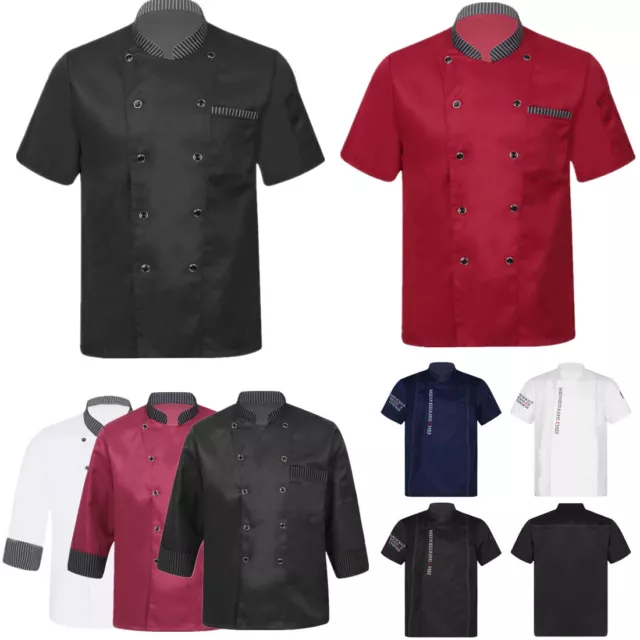 Mens Chef Jacket Coat Uniform Kitchen Short Sleeve Cook Work Hotel Bakery Chefs