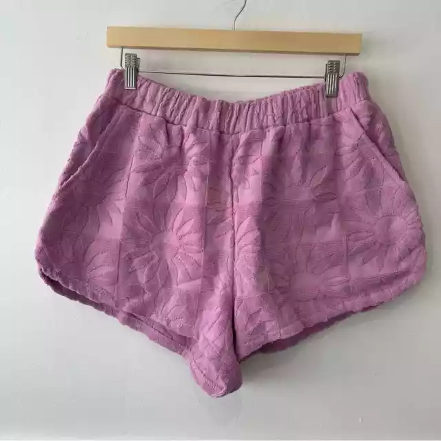 L*Space Soleil Shorts Woman’s Large Terry Elastic Waist Pockets Purple/Pink