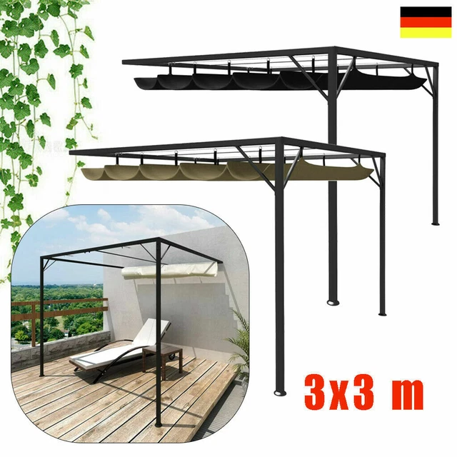 vidaXL Pergola Pavillon Überdachung mit Schiebedach Garten Sonnen Schutz 3x3m DE