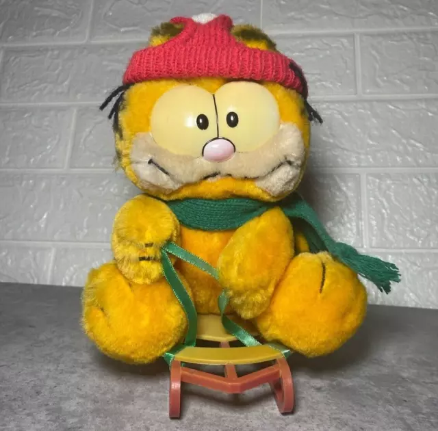 Garfield seltenes Vintage Weihnachtsschlitten Dakin 8" Plüschtier 1980er Jahre Sammlerstück