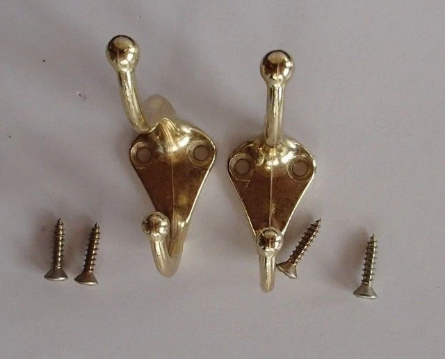 *NEW* Pair of Coat & Hat Hooks Zinc Brass Coated National Hardware N243-717 3"