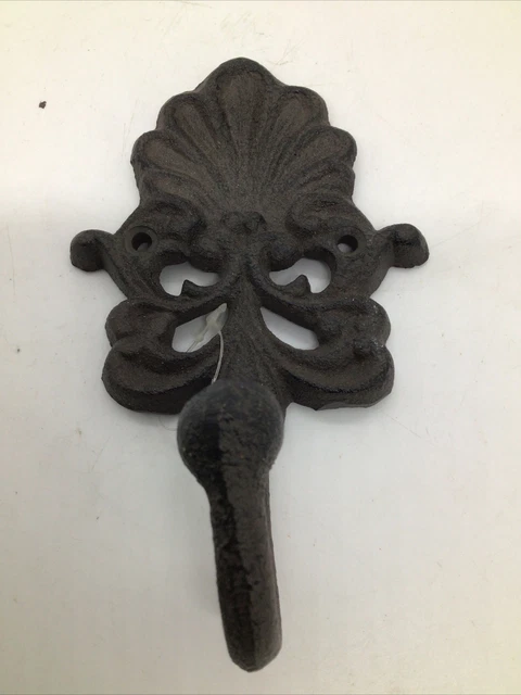 Fleur De Lis Double Wall Hook Cast Iron Key Coat Towel Hanger Victorian Decor