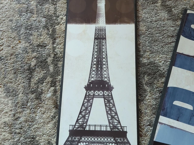 Paris Decorations 3 Piece Lot. Framed Picture 23.5"X 17.5" Two Wooden 18.5x6.5" 3